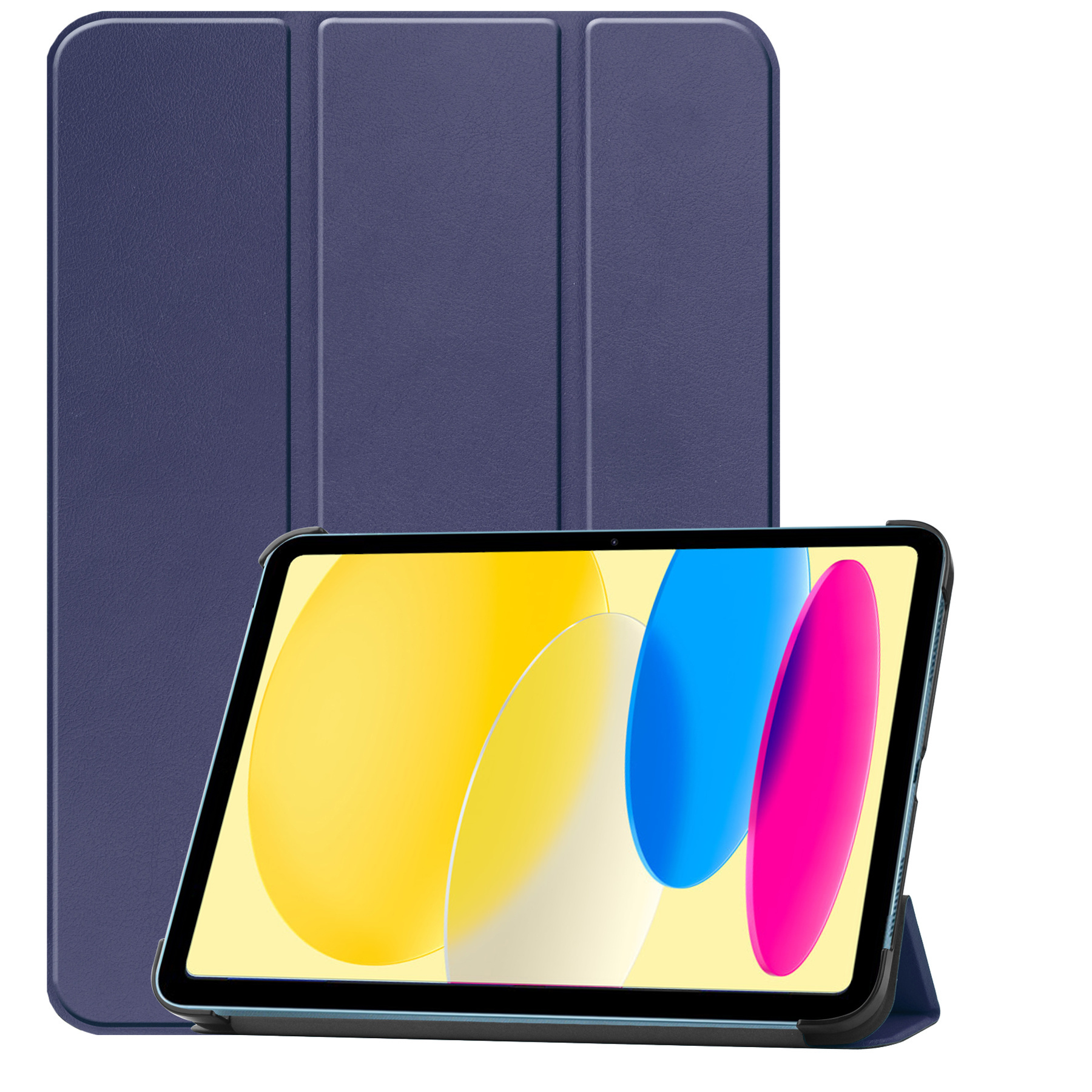 BASEY. Hoesje Geschikt voor iPad 2022 Hoes Case Tablet Hoesje Tri-fold Met Screenprotector - Hoes Geschikt voor iPad 10 Hoesje Hard Cover Bookcase Hoes - Donkerblauw