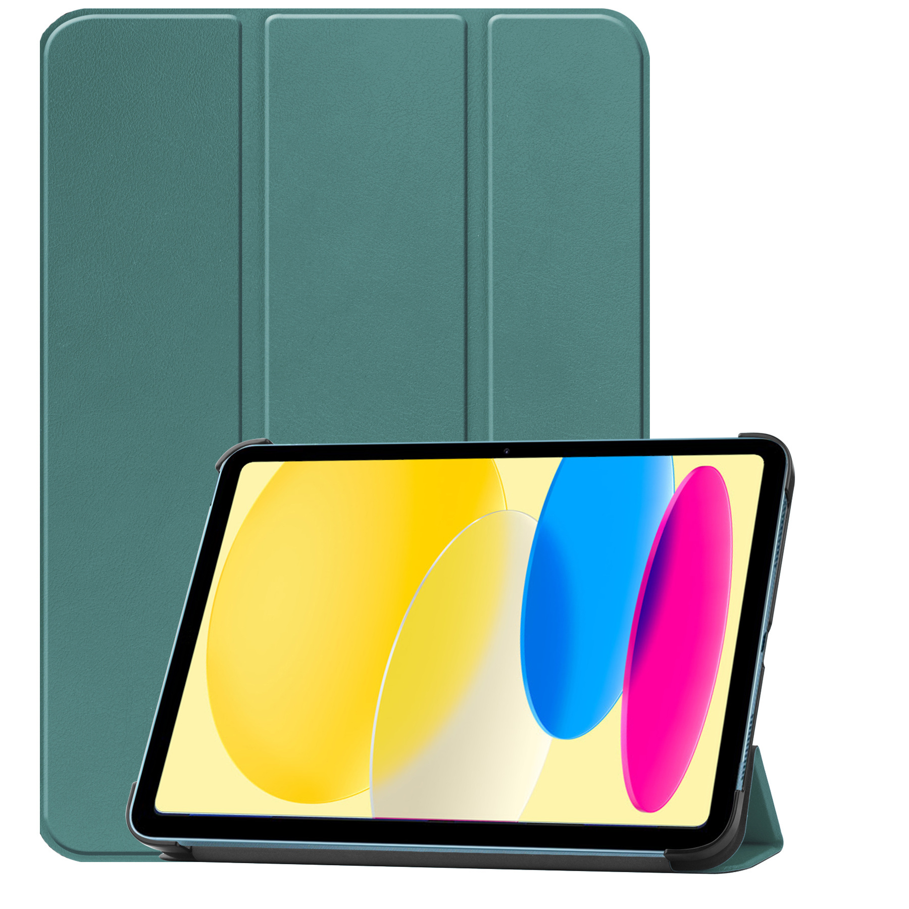 BASEY. Hoesje Geschikt voor iPad 2022 Hoes Case Tablet Hoesje Tri-fold Met Screenprotector - Hoes Geschikt voor iPad 10 Hoesje Hard Cover Bookcase Hoes - Donkergroen