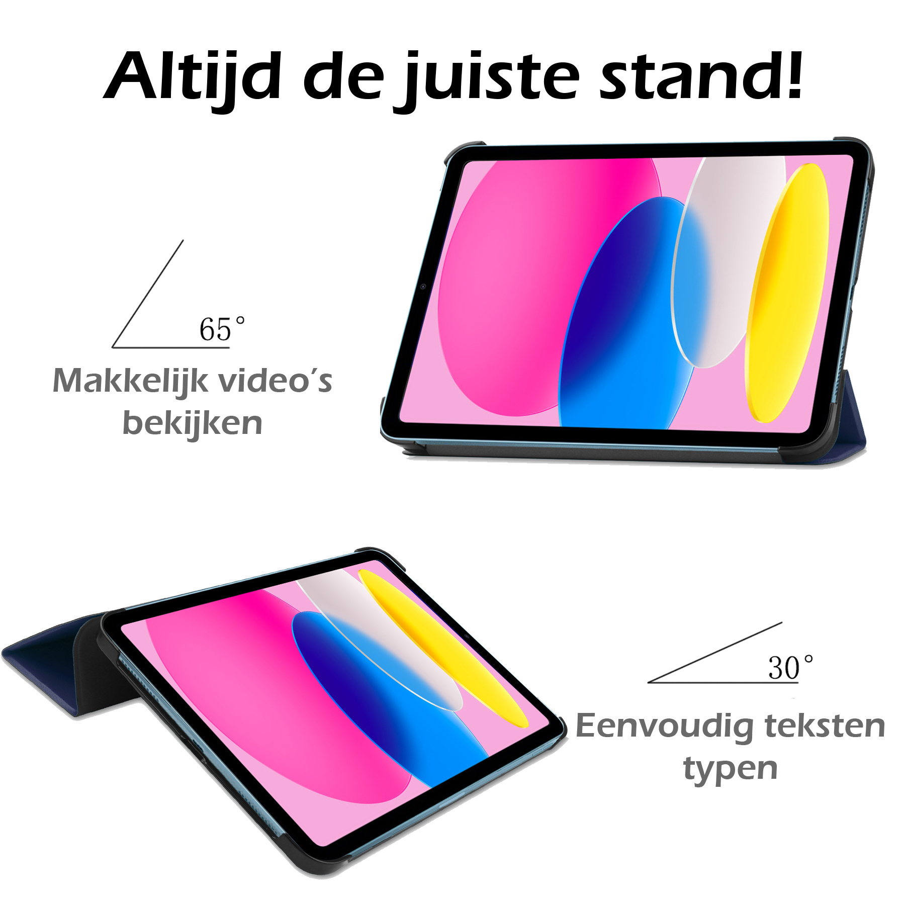 Nomfy Hoes Geschikt voor iPad 2022 Hoes Tri-fold Tablet Hoesje Case Met Screenprotector - Hoesje Geschikt voor iPad 10 Hoesje Hardcover Bookcase - Donkerblauw