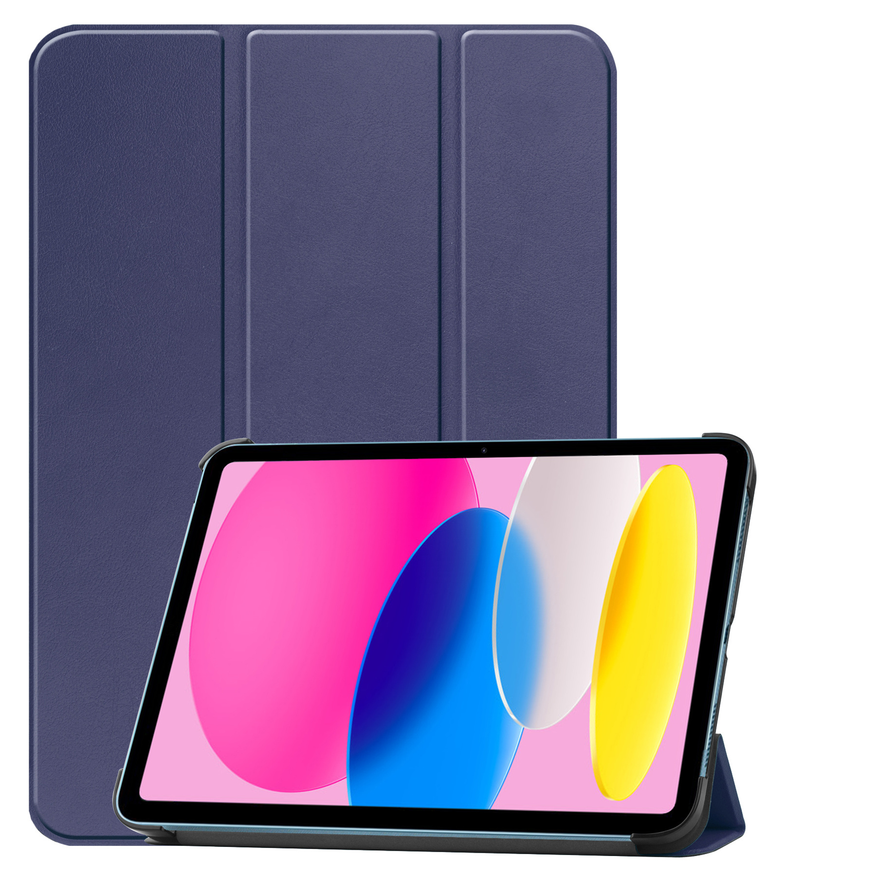 Nomfy Hoes Geschikt voor iPad 2022 Hoes Tri-fold Tablet Hoesje Case Met Screenprotector - Hoesje Geschikt voor iPad 10 Hoesje Hardcover Bookcase - Donkerblauw