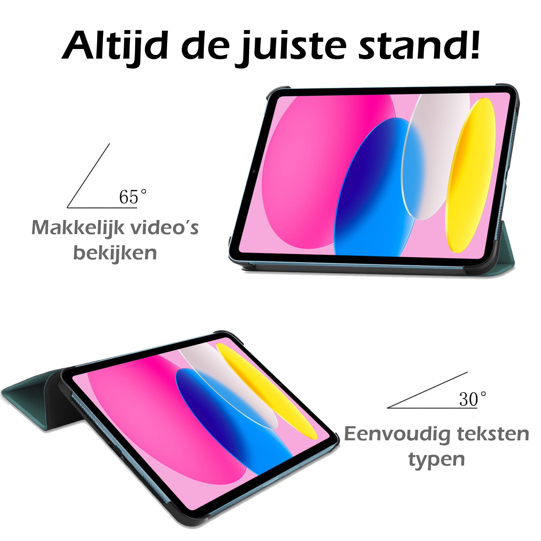 iPad 10 Hoesje Book Case Hard Cover Hoes Met Screenprotector - iPad 10 2022 Hoes Hardcase - Donker Groen