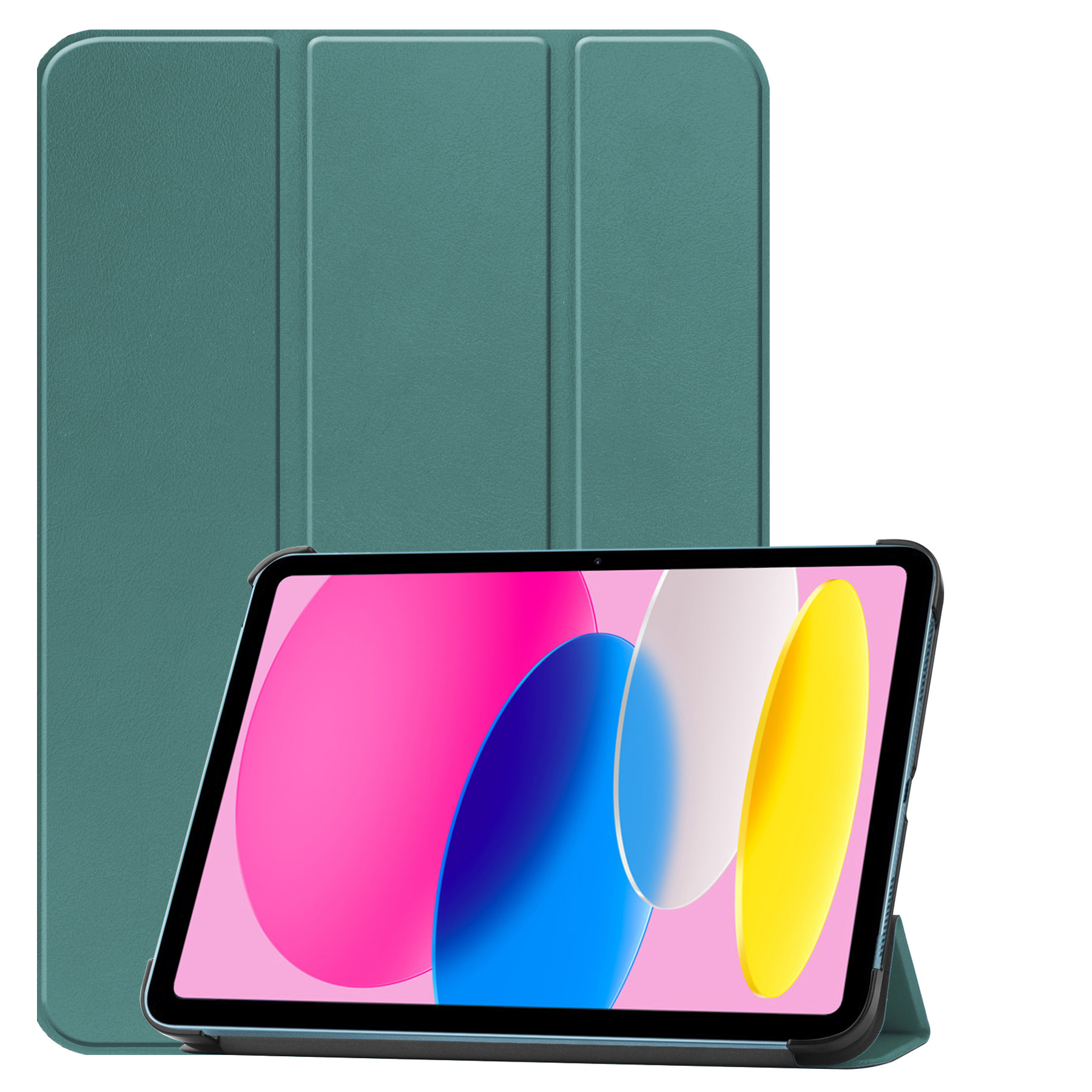 Nomfy Hoes Geschikt voor iPad 2022 Hoes Tri-fold Tablet Hoesje Case Met Screenprotector - Hoesje Geschikt voor iPad 10 Hoesje Hardcover Bookcase - Donkergroen