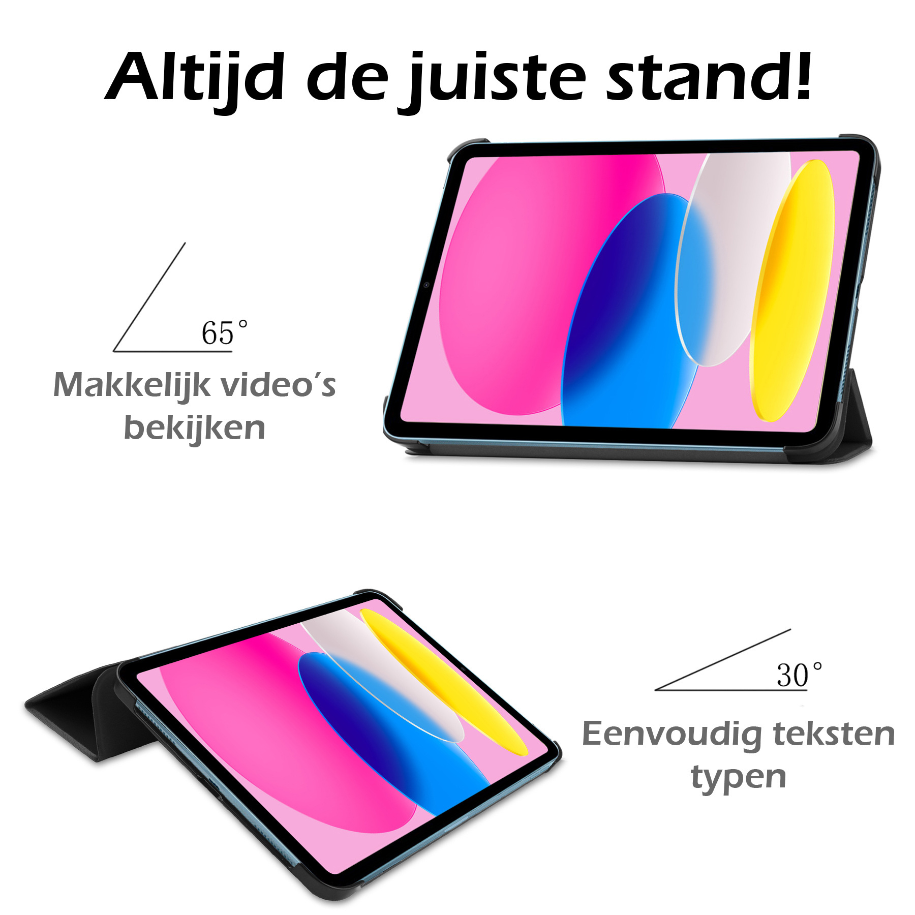 Nomfy Hoes Geschikt voor iPad 2022 Hoes Tri-fold Tablet Hoesje Case Met Screenprotector - Hoesje Geschikt voor iPad 10 Hoesje Hardcover Bookcase - Zwart