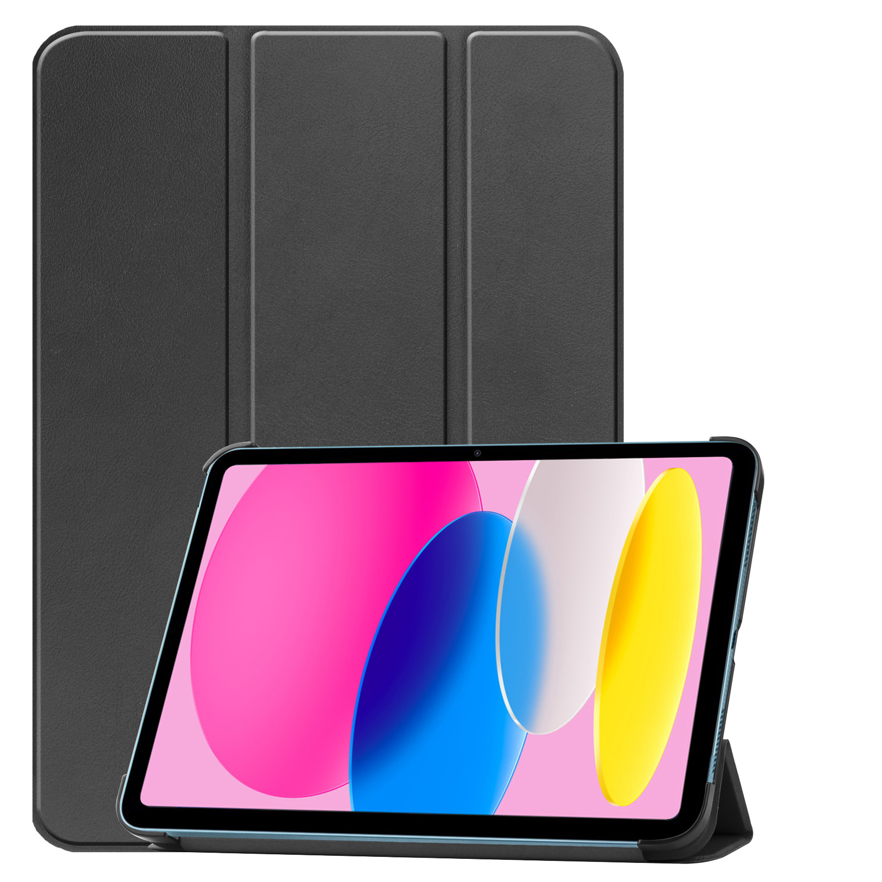 Nomfy Hoes Geschikt voor iPad 2022 Hoes Tri-fold Tablet Hoesje Case Met Screenprotector - Hoesje Geschikt voor iPad 10 Hoesje Hardcover Bookcase - Zwart