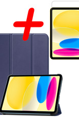 BASEY. Hoesje Geschikt voor iPad 2022 Hoes Case Tablet Hoesje Tri-fold Met Screenprotector - Hoes Geschikt voor iPad 10 Hoesje Hard Cover Bookcase Hoes - Donkerblauw