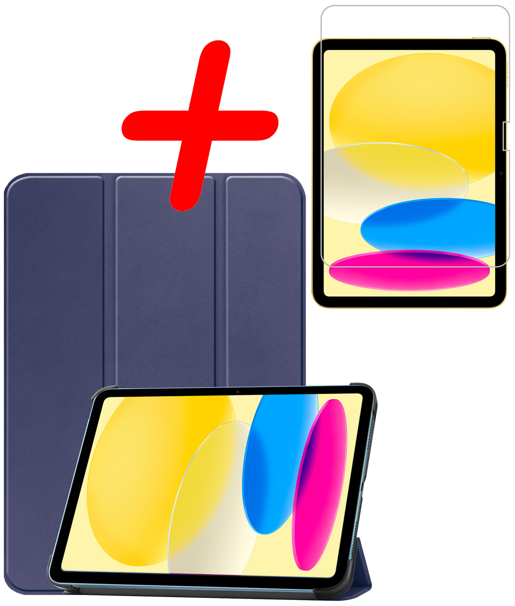 BASEY. Hoesje Geschikt voor iPad 2022 Hoes Case Tablet Hoesje Tri-fold Met Screenprotector - Hoes Geschikt voor iPad 10 Hoesje Hard Cover Bookcase Hoes - Donkerblauw