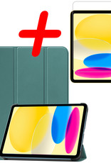 iPad 10 2022 Hoes Case Hoesje Hard Cover Met Screenprotector - iPad 10 Hoesje Bookcase - Donker Groen