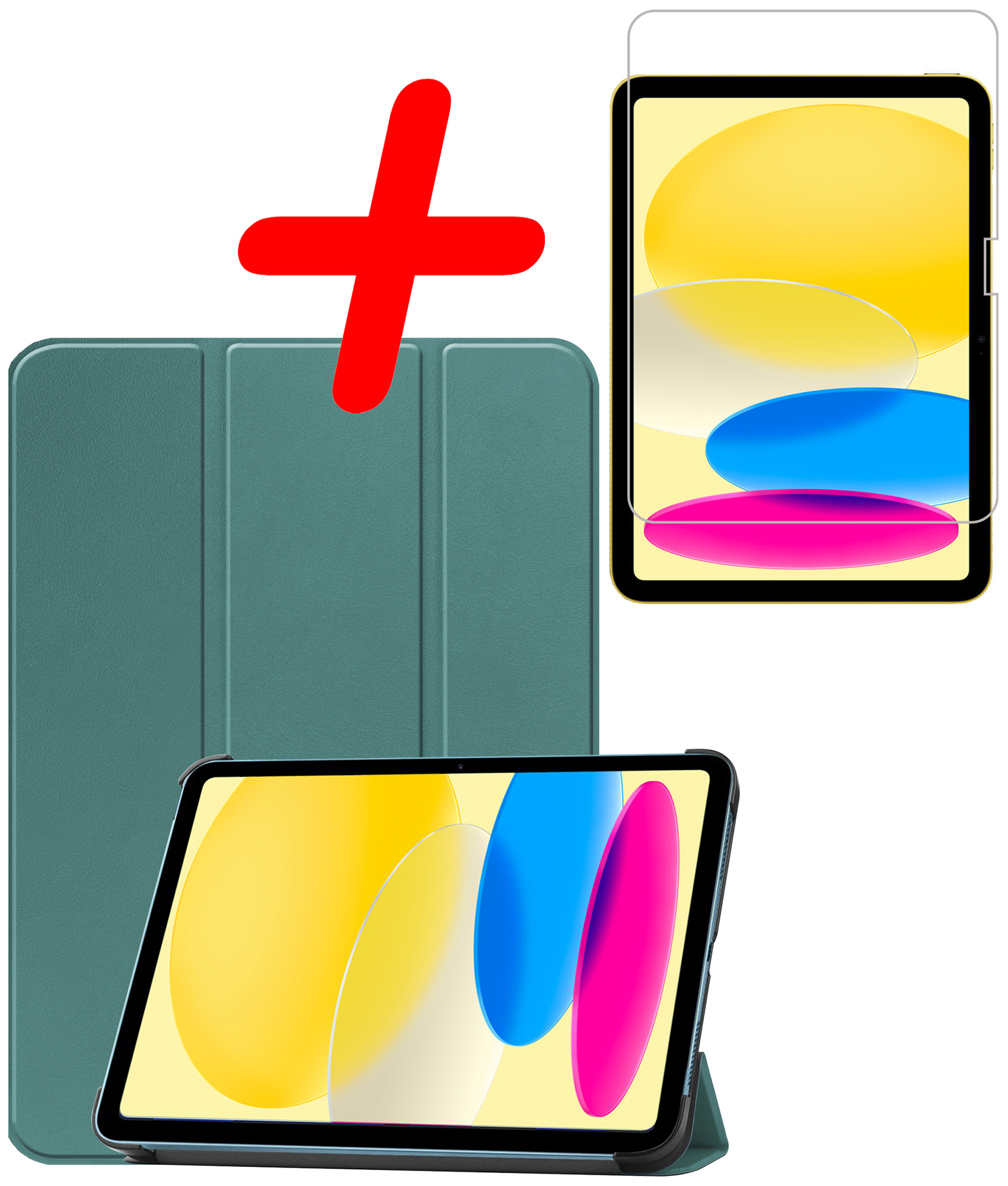 BASEY. Hoesje Geschikt voor iPad 2022 Hoes Case Tablet Hoesje Tri-fold Met Screenprotector - Hoes Geschikt voor iPad 10 Hoesje Hard Cover Bookcase Hoes - Donkergroen