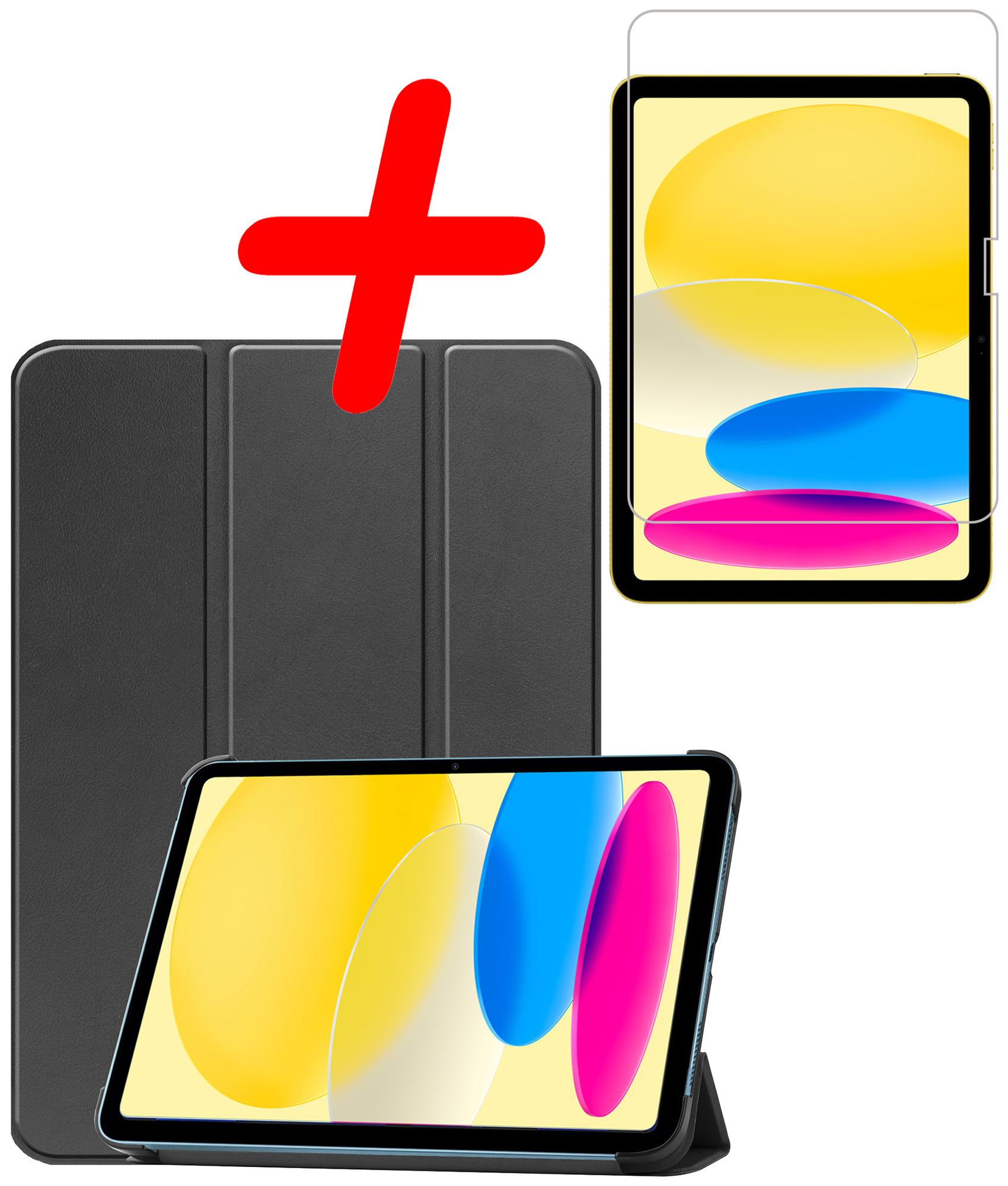 BASEY. Hoesje Geschikt voor iPad 2022 Hoes Case Tablet Hoesje Tri-fold Met Screenprotector - Hoes Geschikt voor iPad 10 Hoesje Hard Cover Bookcase Hoes - Zwart