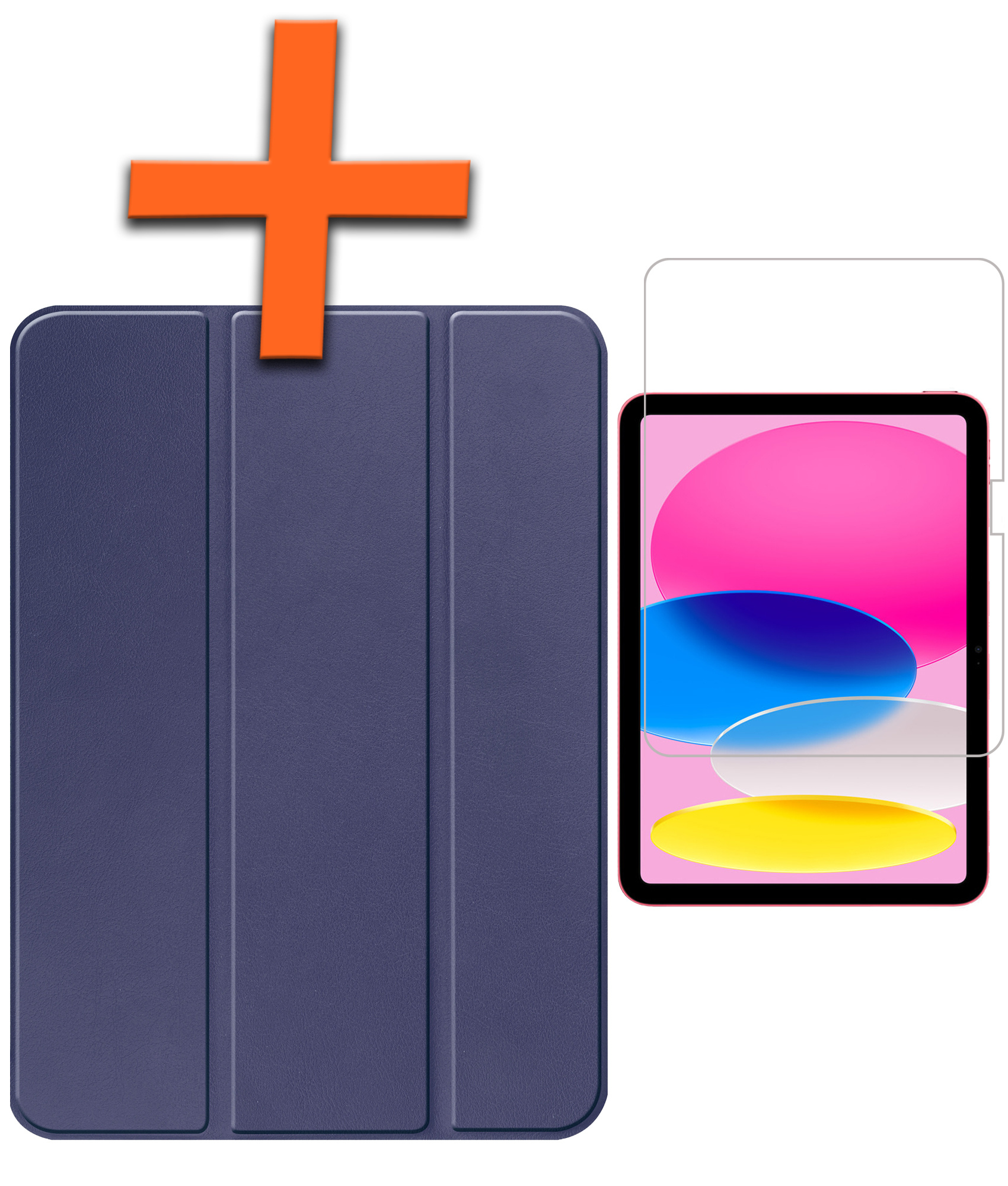 Nomfy Hoes Geschikt voor iPad 2022 Hoes Tri-fold Tablet Hoesje Case Met Screenprotector - Hoesje Geschikt voor iPad 10 Hoesje Hardcover Bookcase - Donkerblauw