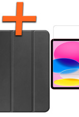 Nomfy Hoes Geschikt voor iPad 2022 Hoes Tri-fold Tablet Hoesje Case Met Screenprotector - Hoesje Geschikt voor iPad 10 Hoesje Hardcover Bookcase - Zwart