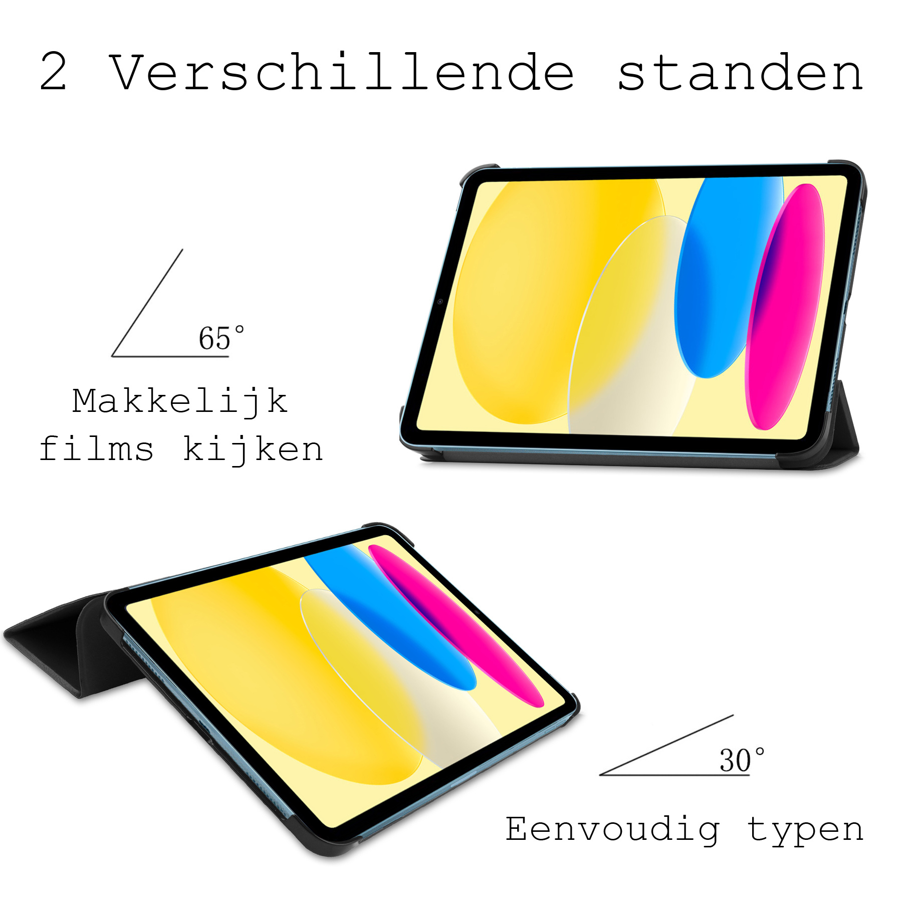 BASEY. Hoesje Geschikt voor iPad 2022 Hoes Case Tablet Hoesje Tri-fold - Hoes Geschikt voor iPad 10 Hoesje Hard Cover Bookcase Hoes - Zwart