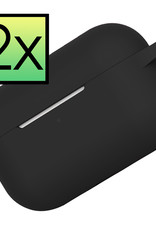 NoXx Hoes Geschikt voor AirPods Pro 2 Hoesje Cover Silicone Case Hoes - Zwart - 2x