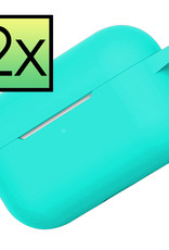 NoXx Hoes Geschikt voor AirPods Pro 2 Hoesje Cover Silicone Case Hoes - Mintgroen - 2x
