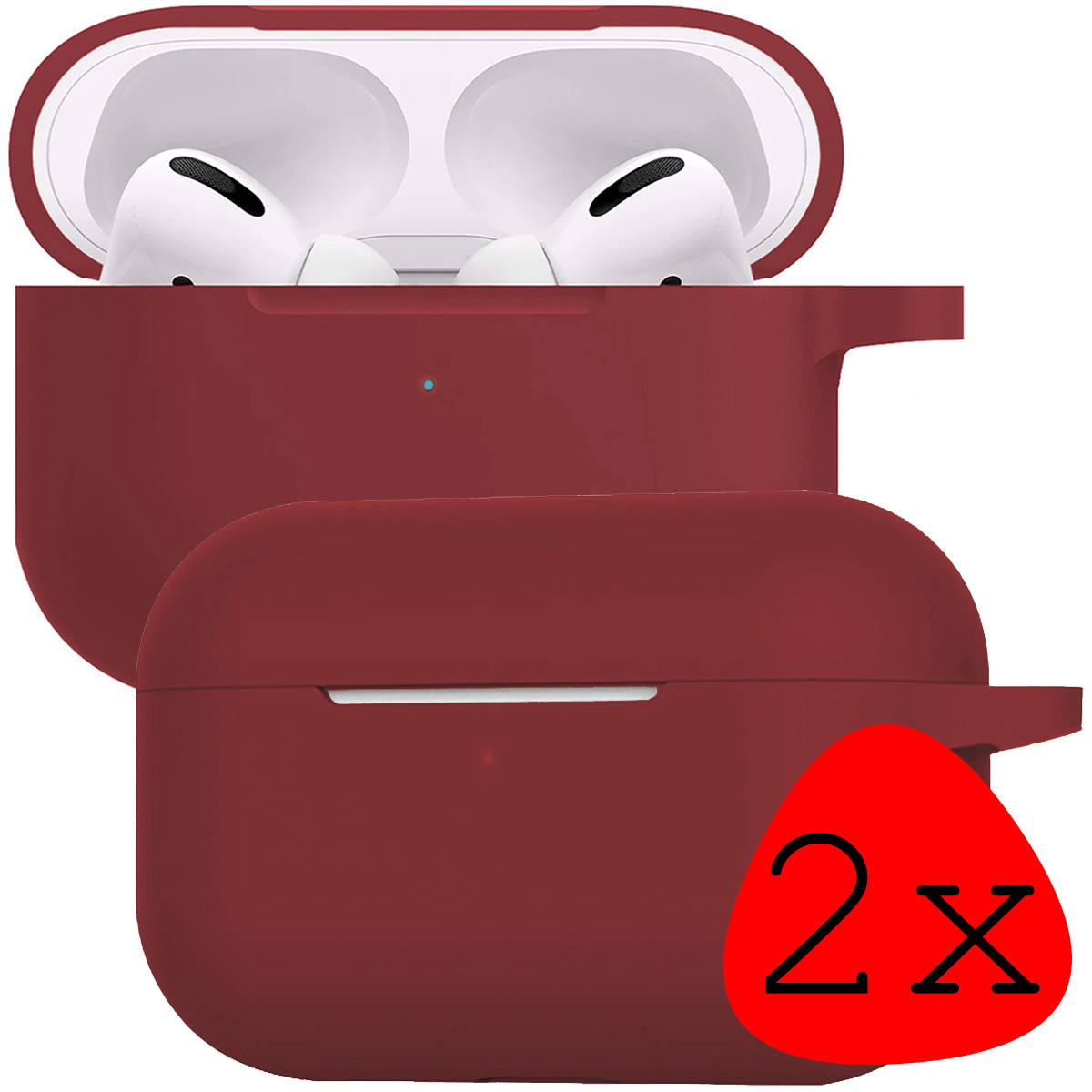 BASEY. Case Geschikt voor AirPods Pro 2 Hoesje Siliconen Hoes Cover - Hoes Geschikt voor Apple AirPods Pro 2 Case Siliconen - Wijnrood - 2 Stuks