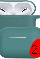 BASEY. Case Geschikt voor AirPods Pro 2 Hoesje Siliconen Hoes Cover - Hoes Geschikt voor Apple AirPods Pro 2 Case Siliconen - Donkergroen - 2 Stuks