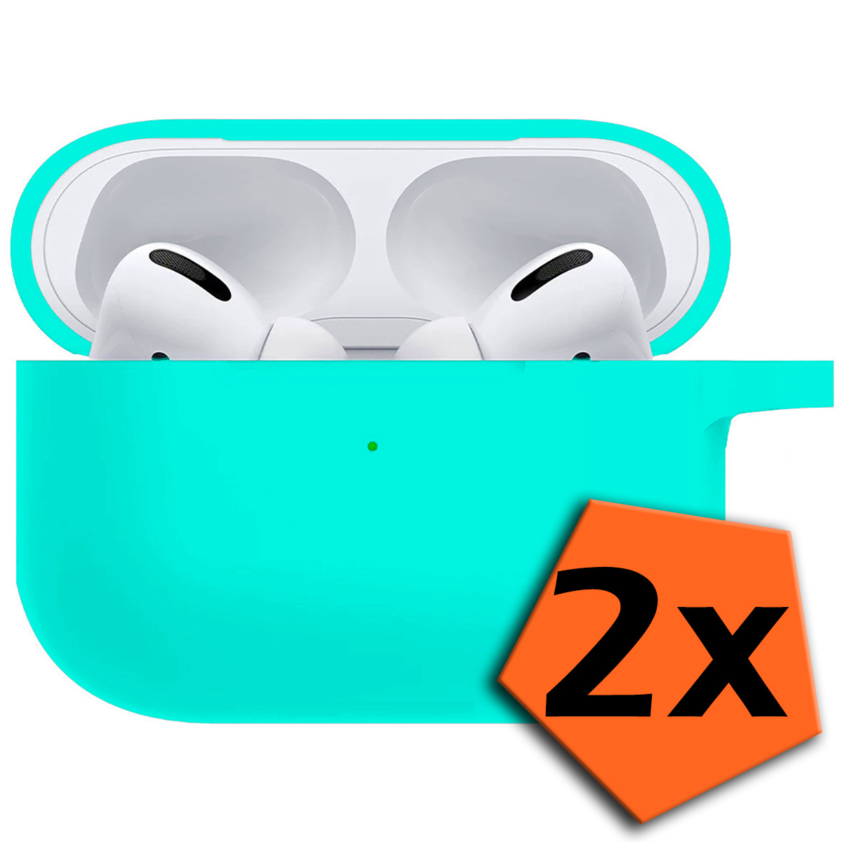 Nomfy Hoesje Geschikt voor Airpods Pro Hoesje Siliconen Case Hoes - Hoesje Geschikt voor Apple Airpods Pro Case - Mintgroen - 2 PACK