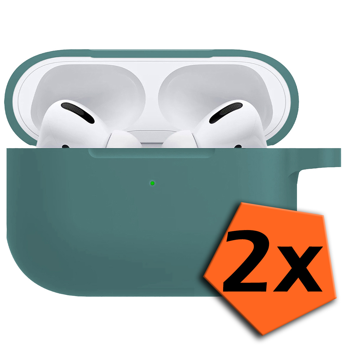 Nomfy Hoesje Geschikt voor Airpods Pro Hoesje Siliconen Case Hoes - Hoesje Geschikt voor Apple Airpods Pro Case - Midnight Green - 2 PACK