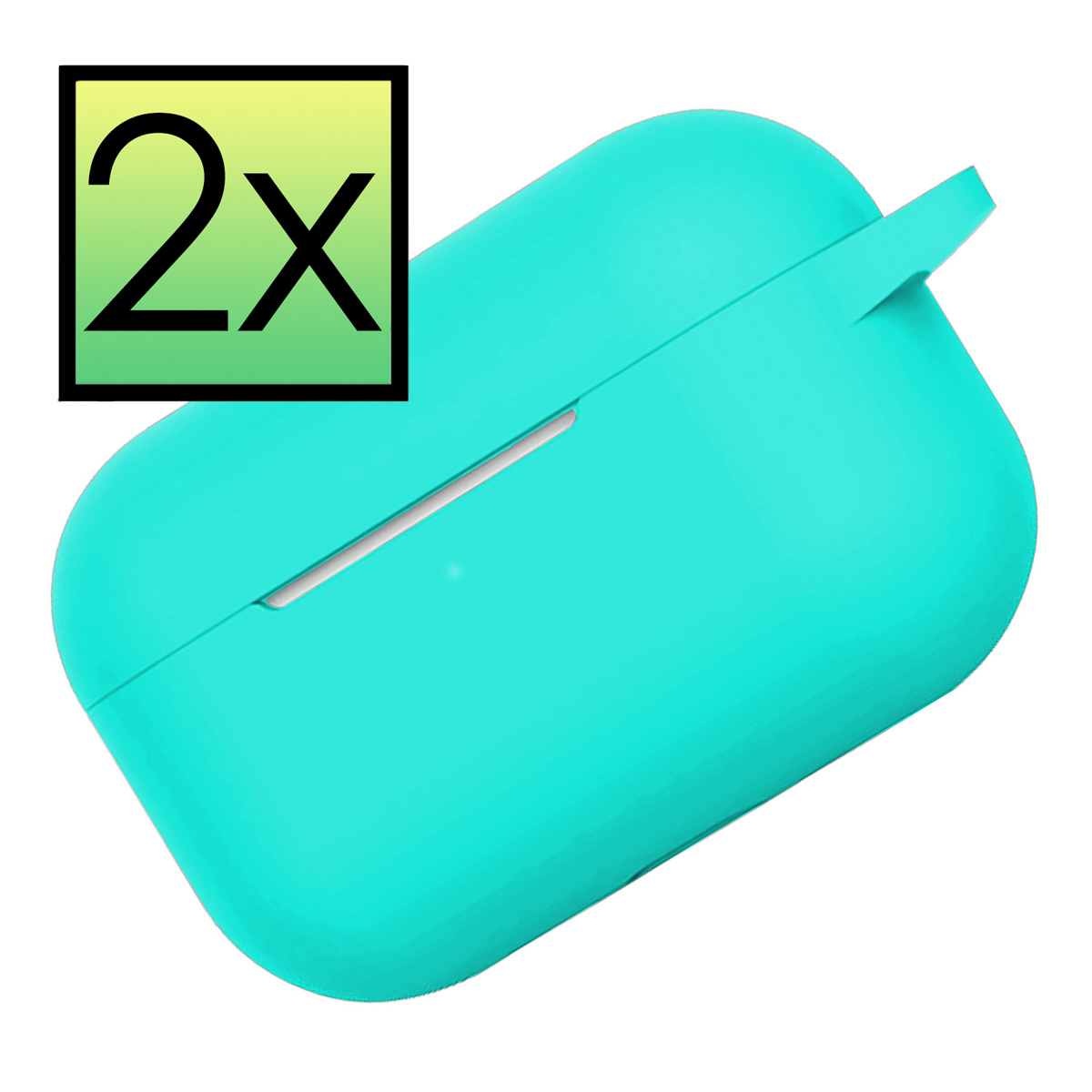 NoXx Hoes Geschikt voor Airpods Pro Hoesje Cover Silicone Case Hoes - Mintgroen - 2x