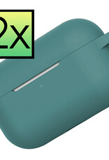 NoXx Hoes Geschikt voor Airpods Pro Hoesje Cover Silicone Case Hoes - Midnight Green - 2x