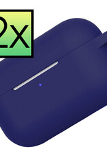 NoXx Hoes Geschikt voor Airpods Pro Hoesje Cover Silicone Case Hoes - Grijsblauw - 2x