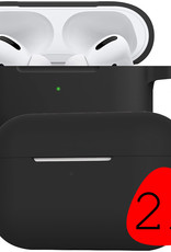 BASEY. Case Geschikt voor Airpods Pro Hoesje Siliconen Hoes Cover - Hoes Geschikt voor Apple Airpods Pro Case Siliconen - Zwart - 2 Stuks