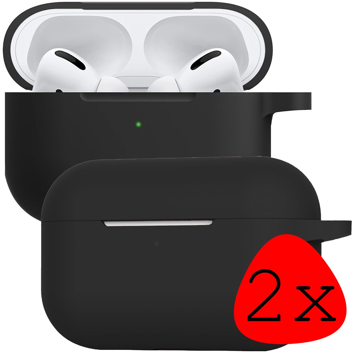 BASEY. Case Geschikt voor Airpods Pro Hoesje Siliconen Hoes Cover - Hoes Geschikt voor Apple Airpods Pro Case Siliconen - Zwart - 2 Stuks