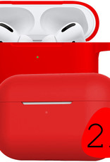 BASEY. Case Geschikt voor Airpods Pro Hoesje Siliconen Hoes Cover - Hoes Geschikt voor Apple Airpods Pro Case Siliconen - Rood - 2 Stuks