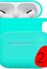 BASEY. Case Geschikt voor Airpods Pro Hoesje Siliconen Hoes Cover - Hoes Geschikt voor Apple Airpods Pro Case Siliconen - Mintgroen - 2 Stuks