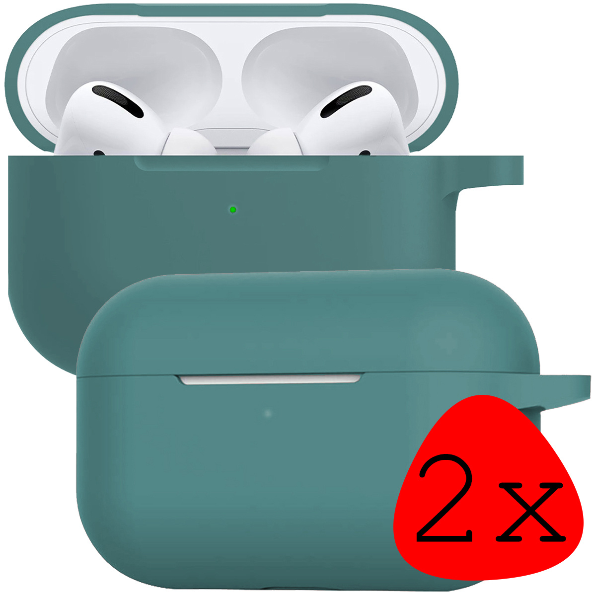 BASEY. Case Geschikt voor Airpods Pro Hoesje Siliconen Hoes Cover - Hoes Geschikt voor Apple Airpods Pro Case Siliconen - Midnight Green - 2 Stuks