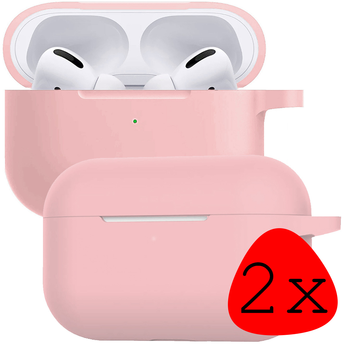 BASEY. Case Geschikt voor Airpods Pro Hoesje Siliconen Hoes Cover - Hoes Geschikt voor Apple Airpods Pro Case Siliconen - Lichtroze - 2 Stuks