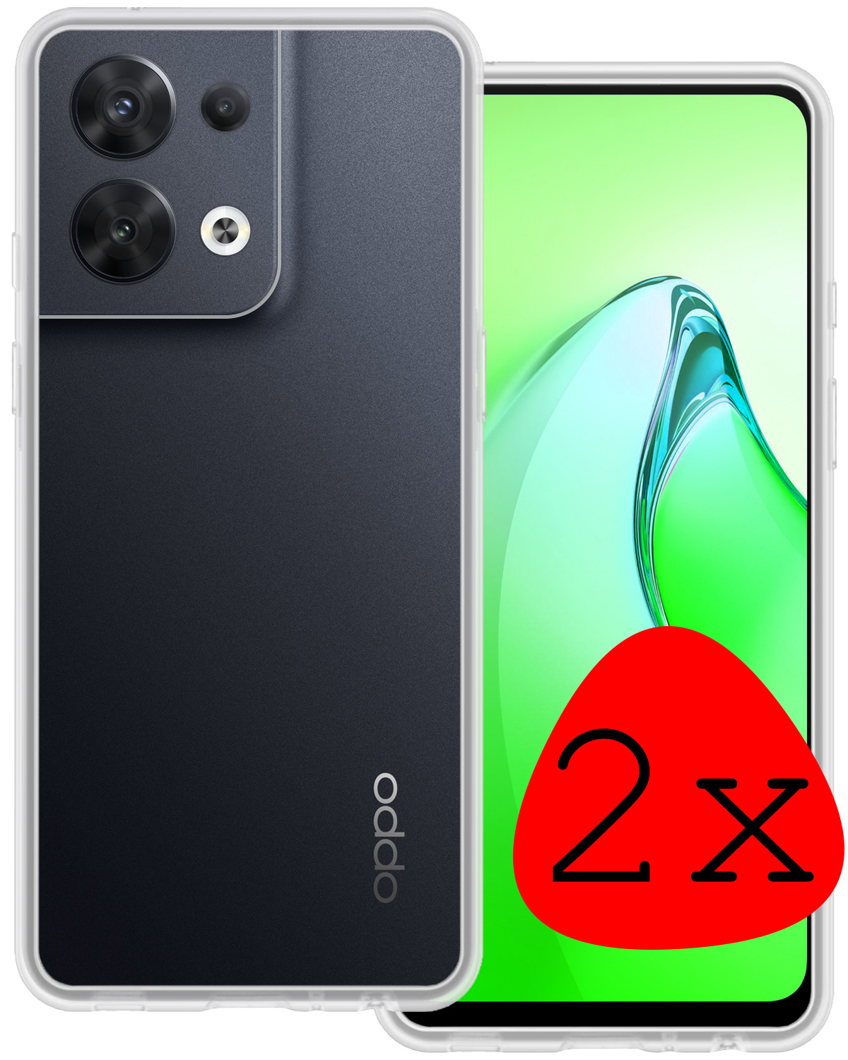 BASEY. Hoes Geschikt voor OPPO Reno 8 Hoesje Siliconen Back Cover Case - Hoesje Geschikt voor OPPO Reno 8 Hoes Cover Hoesje - Transparant - 2 Stuks