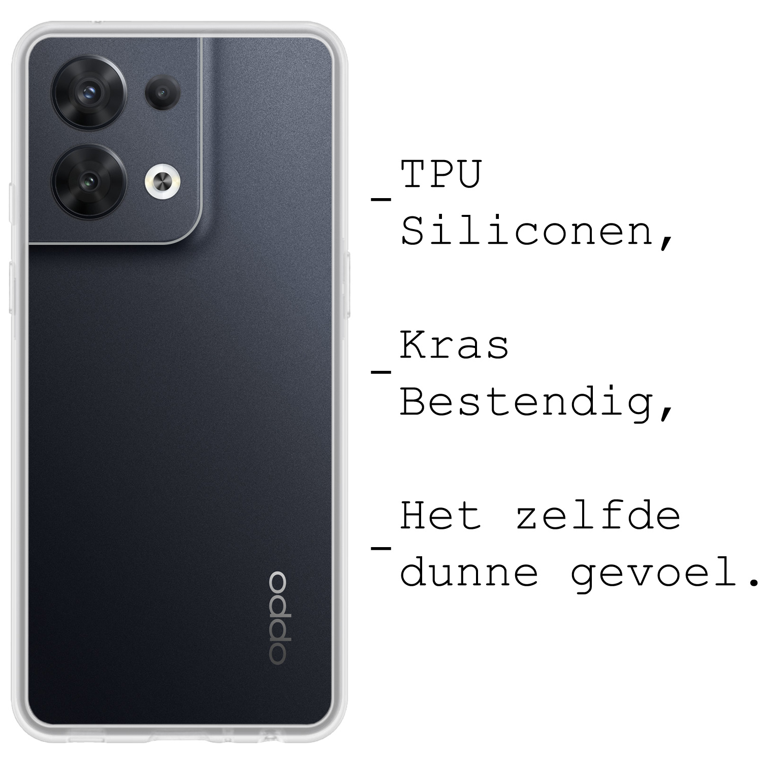BASEY. Hoes Geschikt voor OPPO Reno 8 Hoesje Siliconen Back Cover Case - Hoesje Geschikt voor OPPO Reno 8 Hoes Cover Hoesje - Transparant - 2 Stuks