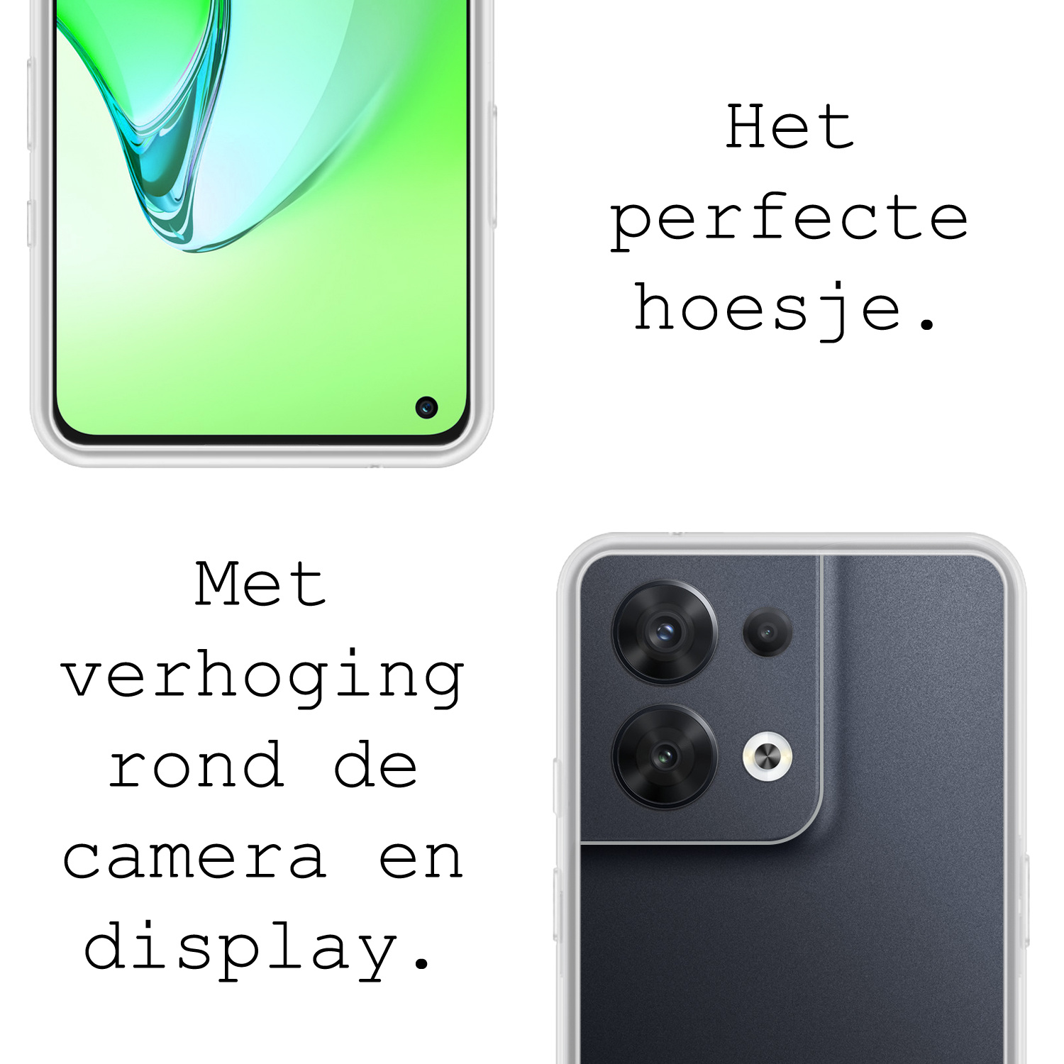 BASEY. Hoes Geschikt voor OPPO Reno 8 Hoesje Siliconen Back Cover Case - Hoesje Geschikt voor OPPO Reno 8 Hoes Cover Hoesje - Transparant - 2 Stuks