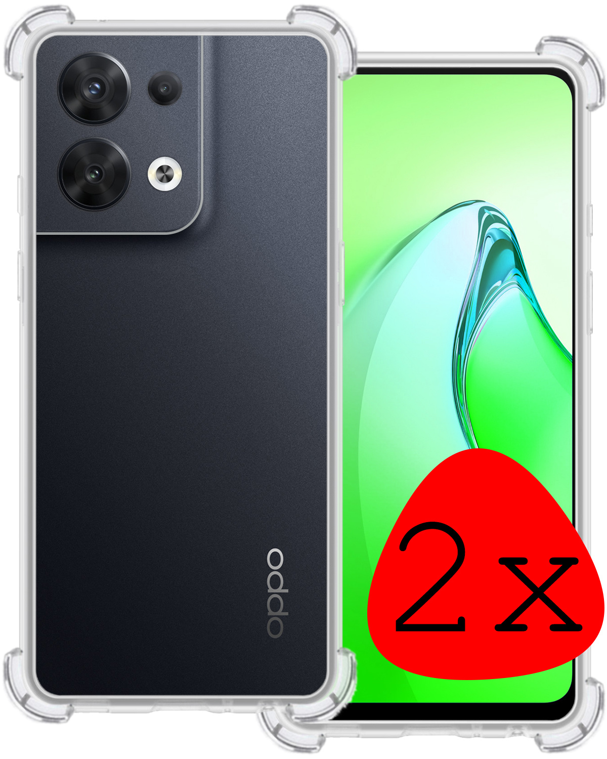 BASEY. Hoes Geschikt voor OPPO Reno 8 Pro Hoesje Shock Proof Case Hoes Siliconen - Hoesje Geschikt voor OPPO Reno 8 Pro Hoes Cover Shockproof - Transparant - 2 Stuks