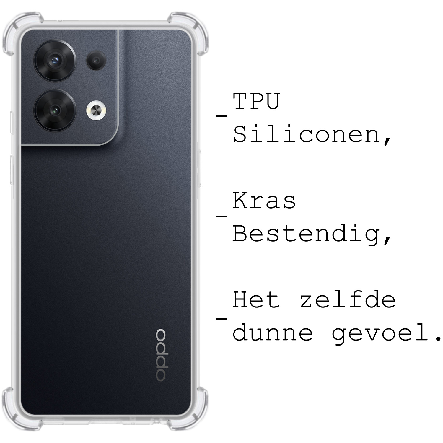 BASEY. Hoes Geschikt voor OPPO Reno 8 Pro Hoesje Shock Proof Case Hoes Siliconen - Hoesje Geschikt voor OPPO Reno 8 Pro Hoes Cover Shockproof - Transparant - 2 Stuks