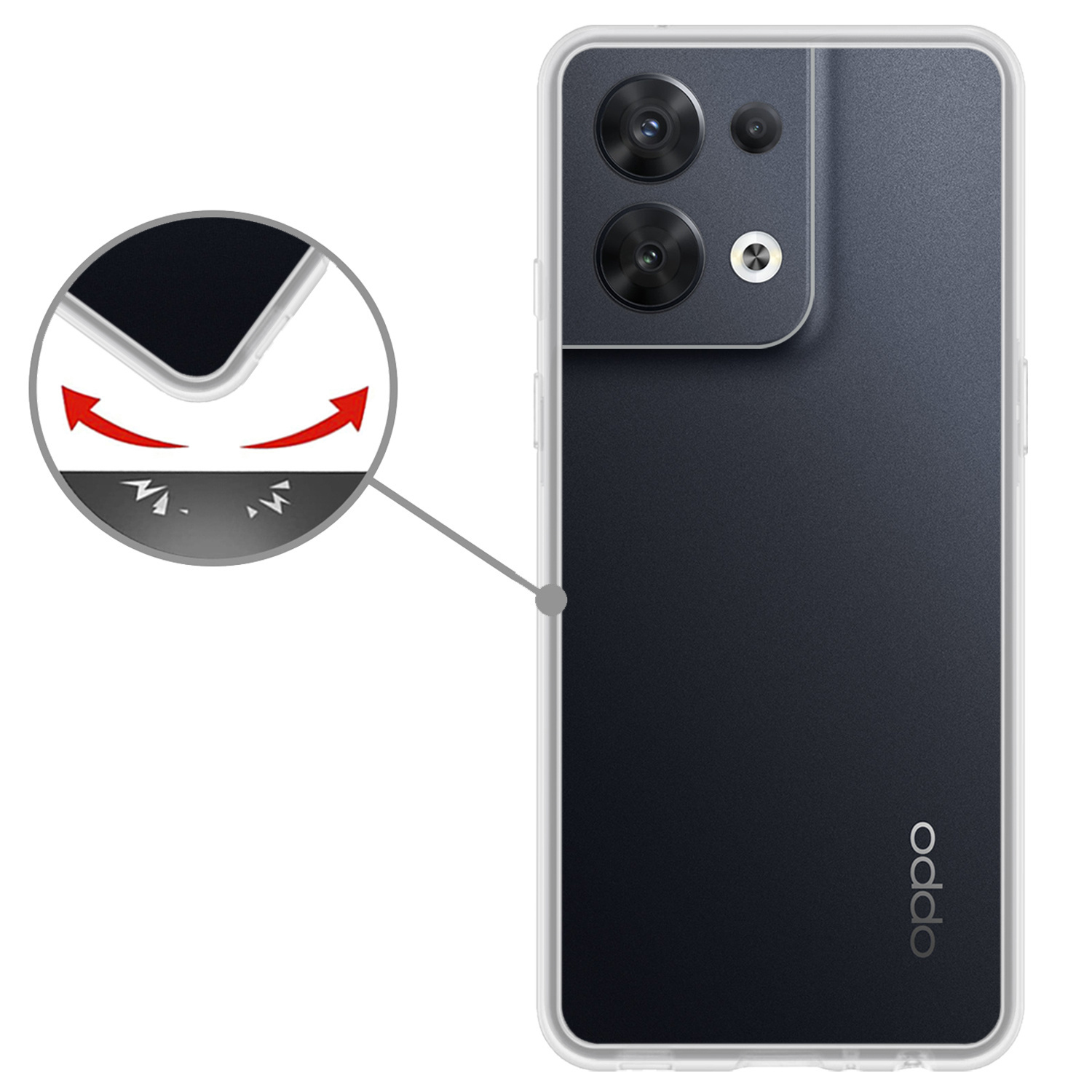 Nomfy Hoesje Geschikt voor OPPO Reno 8 Hoesje Siliconen Cover Case Met 2x Screenprotector - Hoes Geschikt voor OPPO Reno 8 Hoes Back Case - Transparant