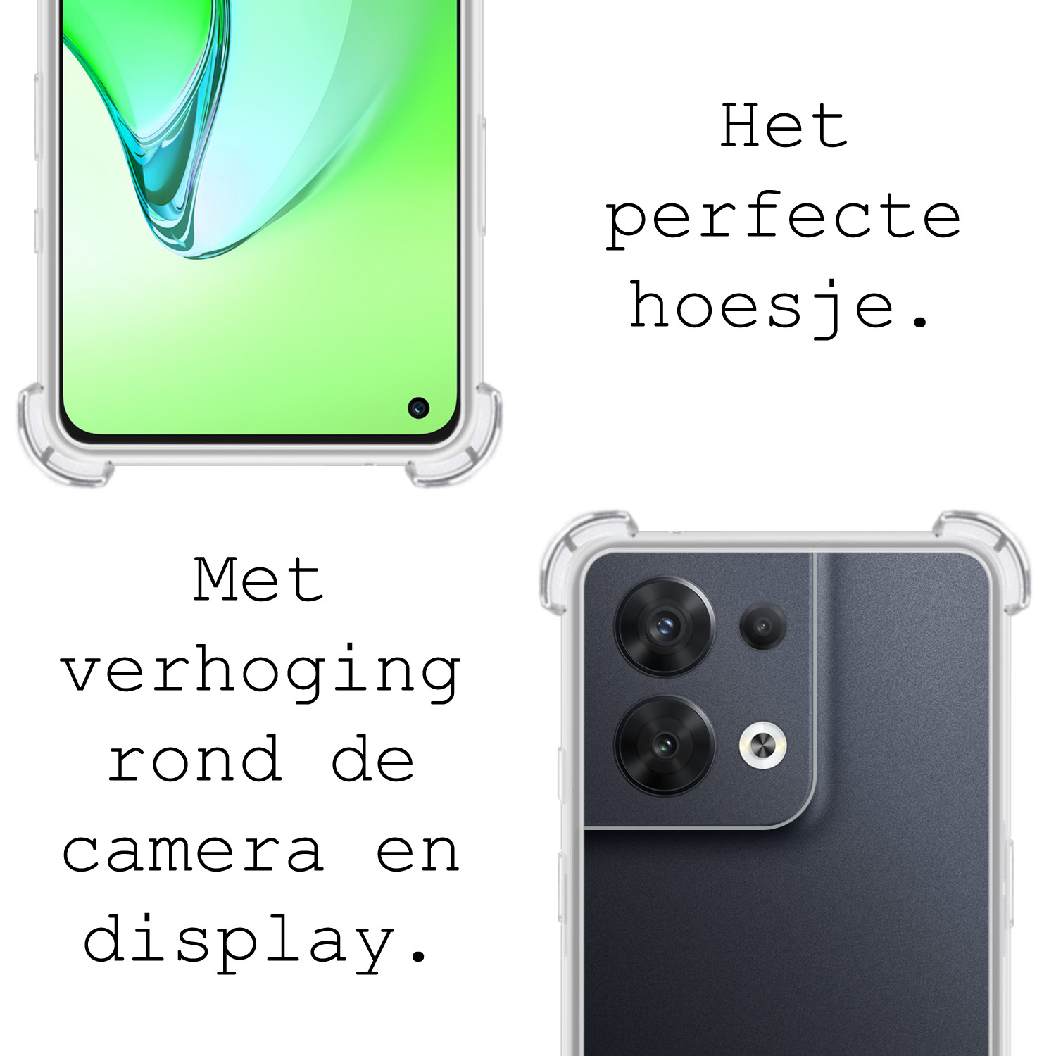 BASEY. Hoes Geschikt voor OPPO Reno 8 Pro Hoesje Shock Proof Case Hoes Siliconen Met 2x Screenprotector - Hoesje Geschikt voor OPPO Reno 8 Pro Hoes Cover Shockproof - Transparant