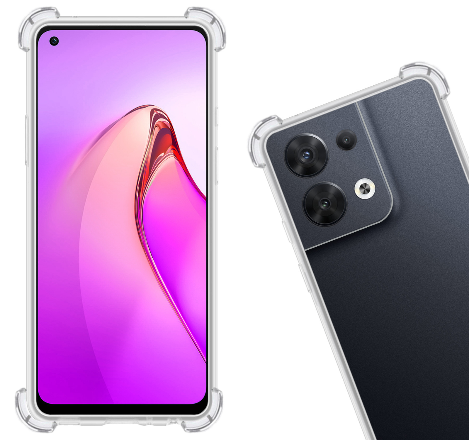 Nomfy Hoesje Geschikt voor OPPO Reno 8 Pro Hoesje Shock Proof Cover Case Shockproof Met 2x Screenprotector - Hoes Geschikt voor OPPO Reno 8 Pro Hoes Siliconen Back Case - Transparant