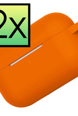 NoXx Hoes Geschikt voor Airpods Pro Hoesje Cover Silicone Case Hoes - Oranje - 2x