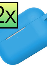 NoXx Hoes Geschikt voor Airpods Pro Hoesje Cover Silicone Case Hoes - Lichtblauw - 2x