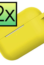 NoXx Hoes Geschikt voor Airpods Pro Hoesje Cover Silicone Case Hoes - Geel - 2x