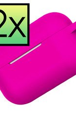 NoXx Hoes Geschikt voor Airpods Pro Hoesje Cover Silicone Case Hoes - Donkerroze - 2x