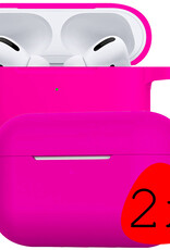 BASEY. Case Geschikt voor Airpods Pro Hoesje Siliconen Hoes Cover - Hoes Geschikt voor Apple Airpods Pro Case Siliconen - Donkerroze - 2 Stuks