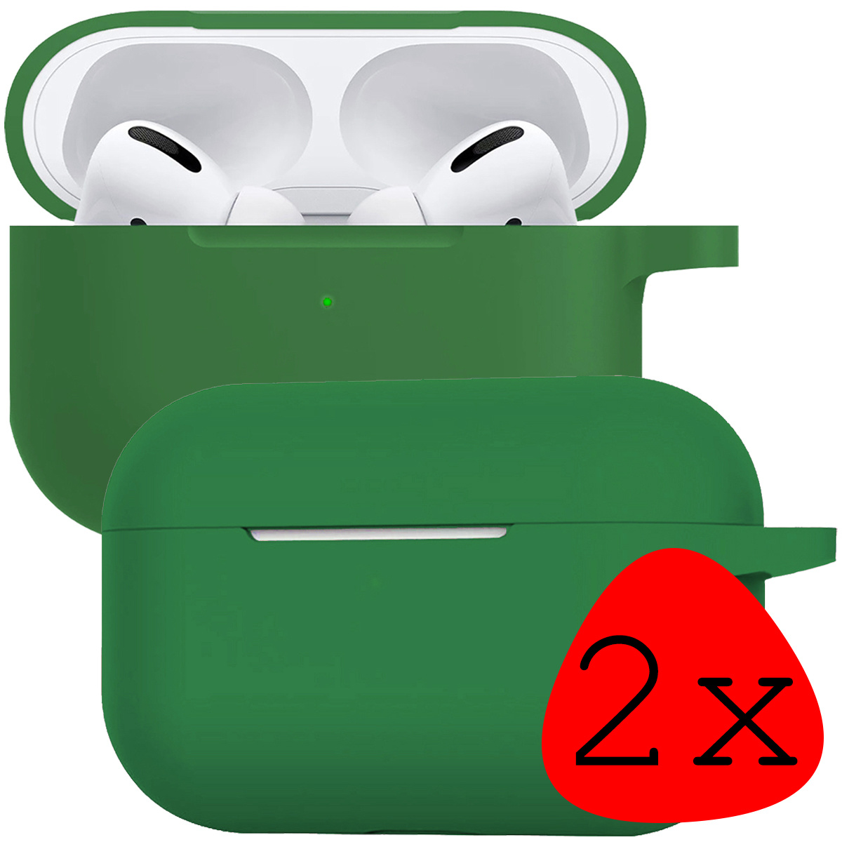 BASEY. Case Geschikt voor Airpods Pro Hoesje Siliconen Hoes Cover - Hoes Geschikt voor Apple Airpods Pro Case Siliconen - Donkergroen - 2 Stuks