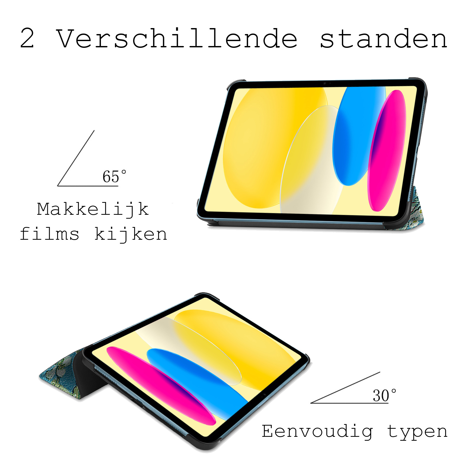 BASEY. Hoesje Geschikt voor iPad 2022 Hoes Case Tablet Hoesje Tri-fold - Hoes Geschikt voor iPad 10 Hoesje Hard Cover Bookcase Hoes - Bloesem