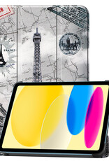 BASEY. Hoesje Geschikt voor iPad 2022 Hoes Case Tablet Hoesje Tri-fold - Hoes Geschikt voor iPad 10 Hoesje Hard Cover Bookcase Hoes - Eiffeltoren