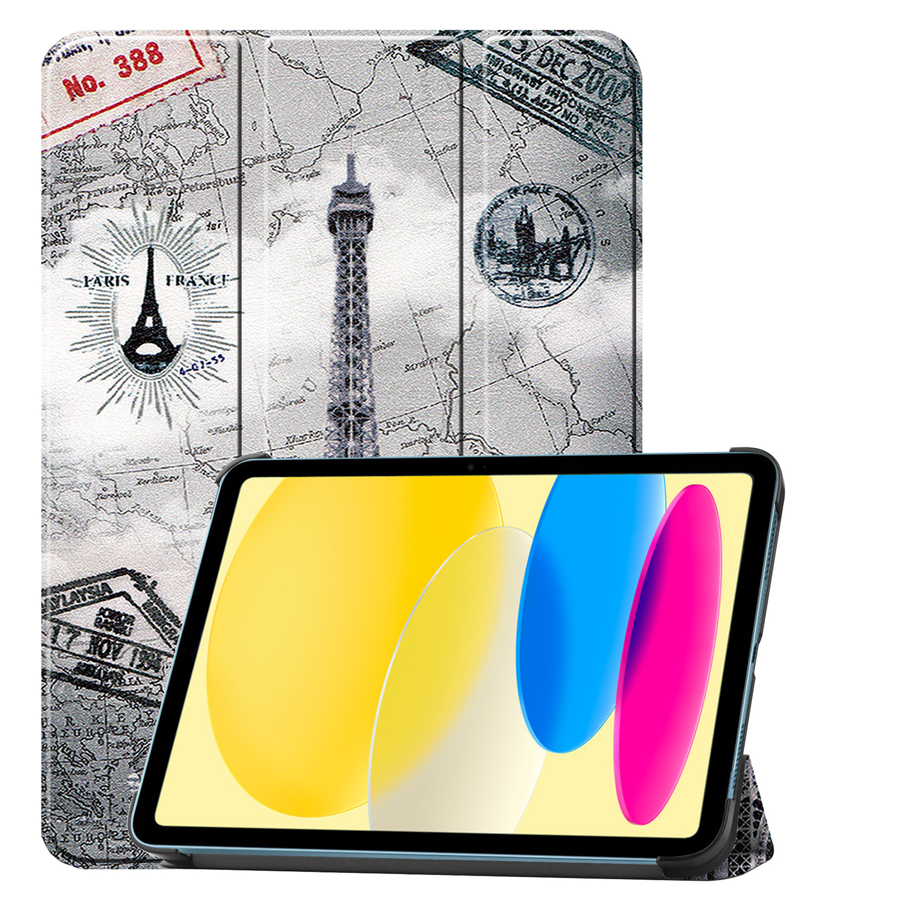BASEY. Hoesje Geschikt voor iPad 2022 Hoes Case Tablet Hoesje Tri-fold - Hoes Geschikt voor iPad 10 Hoesje Hard Cover Bookcase Hoes - Eiffeltoren