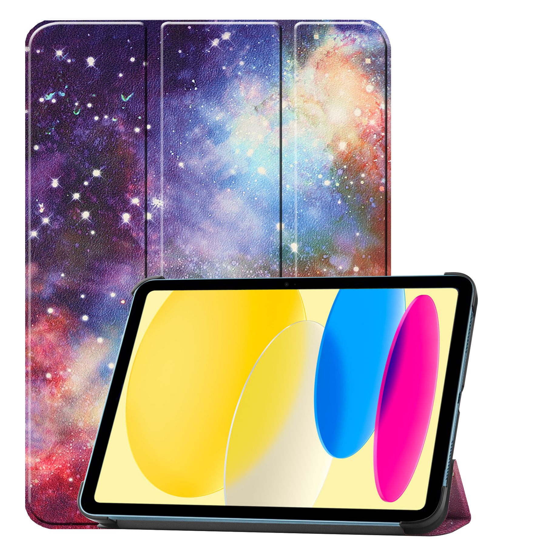 BASEY. Hoesje Geschikt voor iPad 2022 Hoes Case Tablet Hoesje Tri-fold - Hoes Geschikt voor iPad 10 Hoesje Hard Cover Bookcase Hoes - Galaxy