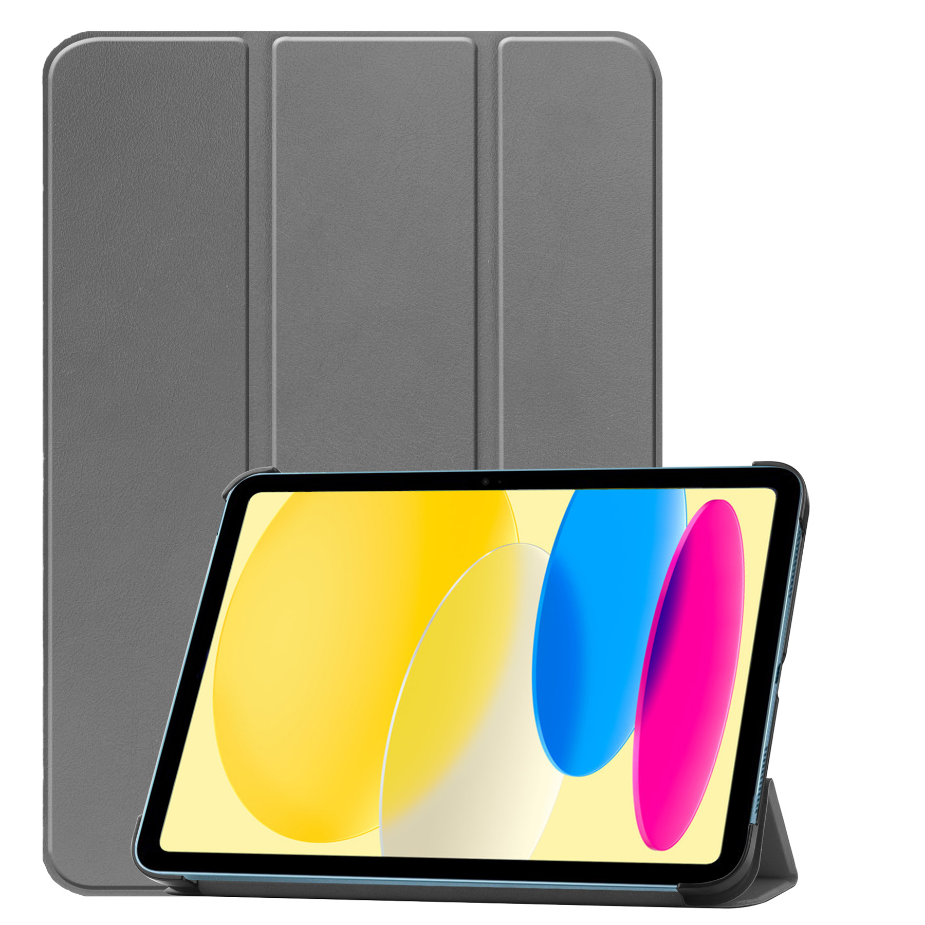 BASEY. Hoesje Geschikt voor iPad 2022 Hoes Case Tablet Hoesje Tri-fold - Hoes Geschikt voor iPad 10 Hoesje Hard Cover Bookcase Hoes - Grijs